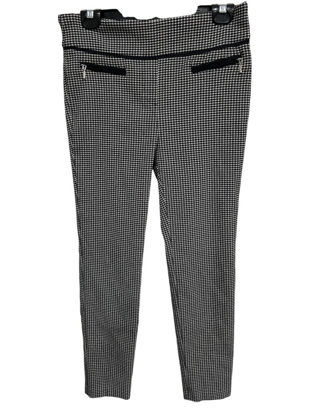 SOHO Petite Medium Black White Houndstooth Ankle Pants Faux Pockets Dark Academi